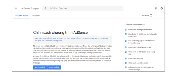 chính sách chương trình adsense của Google