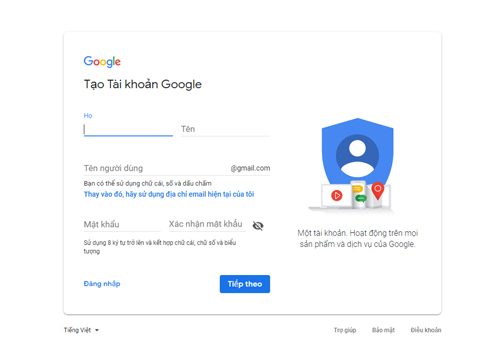 đăng ký tài khoản gmail