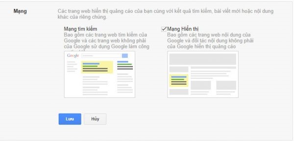 lựa chọn mạng lưới Google