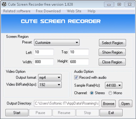 phần mềm quay màn hình máy tính Cute Screen Recorder