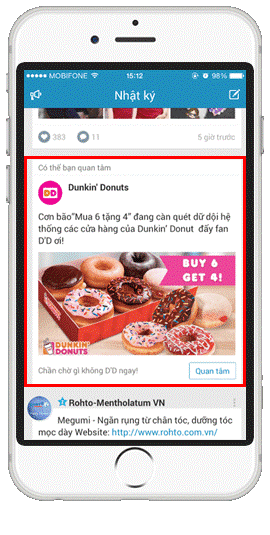 quảng cáo trên nhật ký người dùng zalo