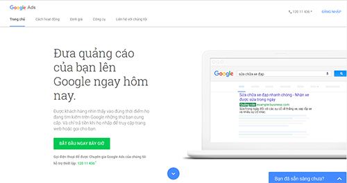 truy cập website tạo google ads