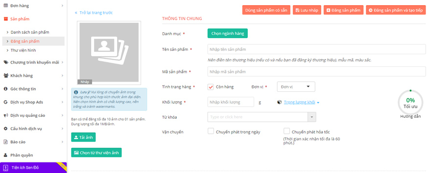 đăng sản phẩm bán hàng trên sendo