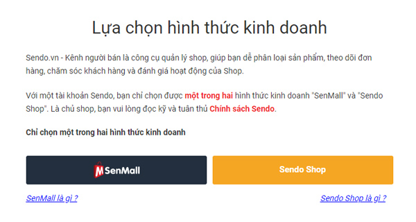 lựa chọn hình thức kinh doanh trên sendo