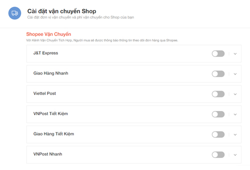 thiết lập vận chuyển Shopee