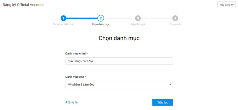 Chọn danh mục bán hàng