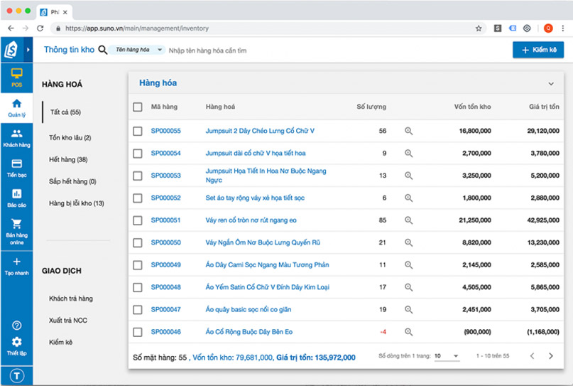 Phần mềm quản lý kho Suno